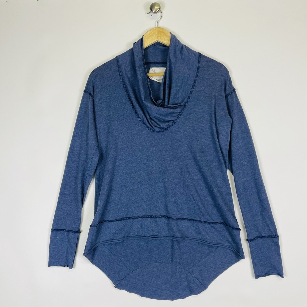 Raw Earth Wild Sky Womens XS Blue Effortless Quiet Lounge Cowl Neck‎ Top Shirt